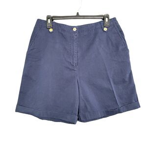 LAUREN RALPH LAUREN Blue Gold Button High Rise Cuffed Twill Chino Shorts SIZE 10